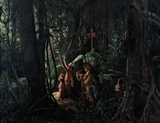 Amazonas-Indianer beten den Sonnengott an
